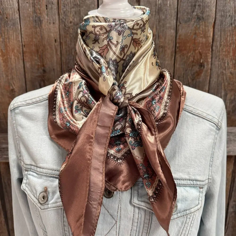 Brown & Aqua Floral Wild Rag Scarf | 35